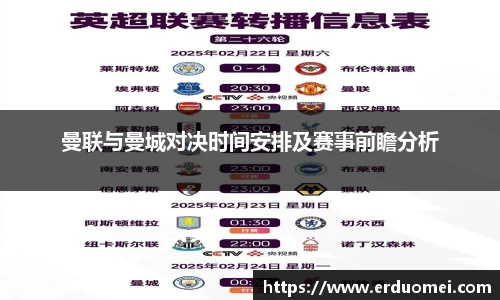 曼联与曼城对决时间安排及赛事前瞻分析